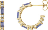 14K Gold Straight Baguette Natural Tanzanite Accented Hoop Earrings - Yellow Gold