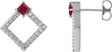 14K Gold Square Natural Ruby Accented Geometric Earrings - White Gold