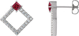 Platinum Square Natural Ruby Accented Geometric Earrings