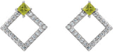 Platinum Square Natural Peridot Accented Geometric Earrings - view 2