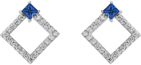 Platinum Square Natural Blue Sapphire Accented Geometric Earrings - view 2