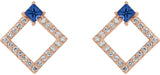 14K Gold Square Natural Blue Sapphire Accented Geometric Earrings - Rose Gold - view 7