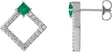 14K Gold Square Natural Emerald Accented Geometric Earrings - White Gold
