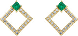 14K Gold Square Natural Emerald Accented Geometric Earrings - Yellow Gold - view 2