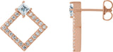 14K Gold Square Natural Diamond Accented Geometric Earrings - Rose Gold