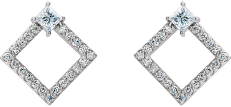 Platinum Square Natural Diamond Accented Geometric Earrings - view 2