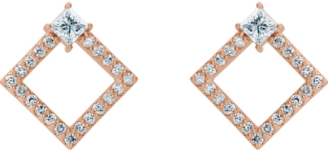 14K Gold Square Natural White Sapphire Accented Geometric Earrings - Rose Gold - view 2