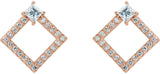 14K Gold Square Natural Diamond Accented Geometric Earrings - Rose Gold - view 2