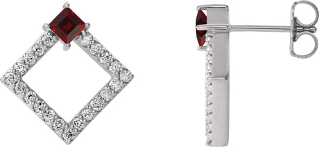 Platinum Square Natural Mozambique Garnet Accented Geometric Earrings