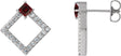 14K Gold Square Natural Mozambique Garnet Accented Geometric Earrings - White Gold