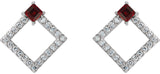 Platinum Square Natural Mozambique Garnet Accented Geometric Earrings - view 2