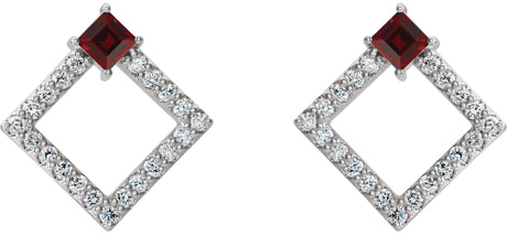 Platinum Square Natural Mozambique Garnet Accented Geometric Earrings - view 2