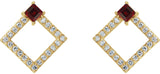 14K Gold Square Natural Mozambique Garnet Accented Geometric Earrings - Yellow Gold - view 2