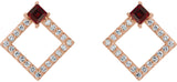 14K Gold Square Natural Mozambique Garnet Accented Geometric Earrings - Rose Gold - view 2