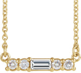 14K Gold Straight Baguette Natural Diamond Accented Bar Necklace – 1/4 CTW - Yellow Gold
