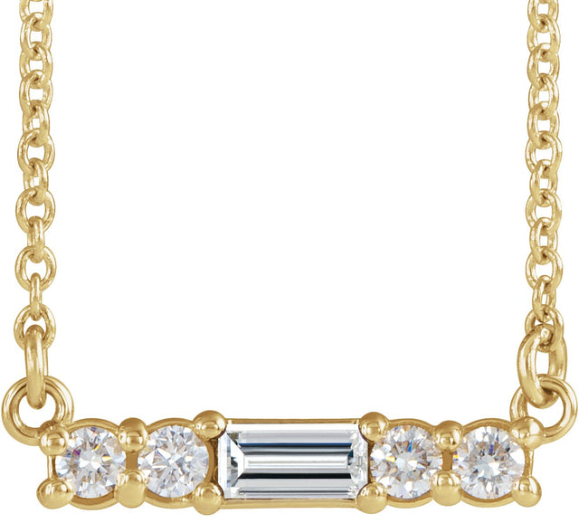 14K Gold Straight Baguette Natural Diamond Accented Bar Necklace – 1/4 CTW - Yellow Gold