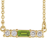 14K Gold Straight Baguette Natural Peridot Accented Bar Necklace – 1/8 CTW - Yellow Gold