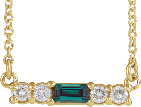 14K Gold Straight Baguette Lab-Grown Alexandrite Accented Bar Necklace – 1/8 CTW - Yellow Gold