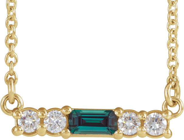 14K Gold Straight Baguette Lab-Grown Alexandrite Accented Bar Necklace – 1/8 CTW - Yellow Gold