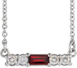 Platinum Straight Baguette Natural Mozambique Garnet Accented Bar Necklace – 1/8 CTW