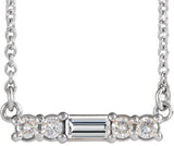 14K Gold Straight Baguette Natural Diamond Accented Bar Necklace – 1/4 CTW - White Gold