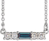 14K Gold Straight Baguette Lab-Grown Alexandrite Accented Bar Necklace – 1/8 CTW - White Gold