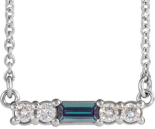 Platinum Straight Baguette Lab-Grown Alexandrite Accented Bar Necklace – 1/8 CTW