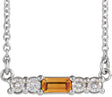Platinum Straight Baguette Natural Citrine Accented Bar Necklace – 1/8 CTW