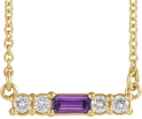 14K Gold Straight Baguette Natural Amethyst Accented Bar Necklace – 1/8 CTW - Yellow Gold