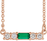 14K Gold Straight Baguette Lab-Grown Emerald Accented Bar Necklace – 1/8 CTW - Rose Gold