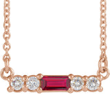14K Gold Straight Baguette Lab-Grown Ruby Accented Bar Necklace – 1/8 CTW - Rose Gold
