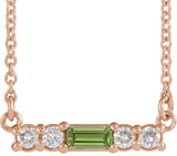14K Gold Straight Baguette Natural Peridot Accented Bar Necklace – 1/8 CTW - Rose Gold