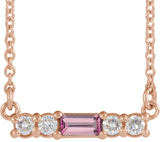 14K Gold Straight Baguette Natural Pink Tourmaline Accented Bar Necklace – 1/8 CTW - Rose Gold