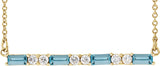 14K Gold Straight Baguette Natural Aquamarine Accented Bar Necklace - Yellow Gold