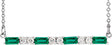 14K Gold Straight Baguette Natural Emerald Accented Bar Necklace - White Gold