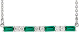 Platinum Straight Baguette Natural Emerald Accented Bar Necklace