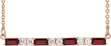 14K Gold Straight Baguette Natural Mozambique Garnet Accented Bar Necklace - Rose Gold
