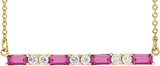14K Gold Straight Baguette Natural Pink Tourmaline Accented Bar Necklace - Yellow Gold