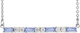 Platinum Straight Baguette Natural Tanzanite Accented Bar Necklace