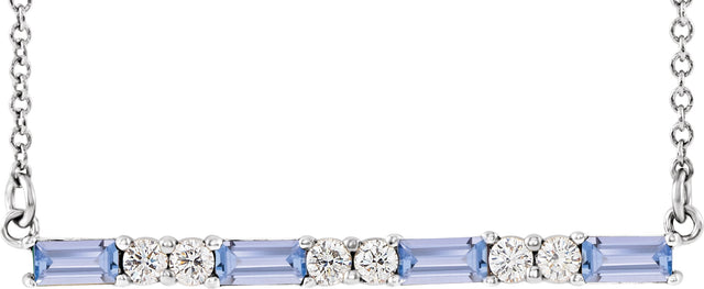 Platinum Straight Baguette Natural Tanzanite Accented Bar Necklace