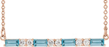 14K Gold Straight Baguette Natural Aquamarine Accented Bar Necklace - Rose Gold