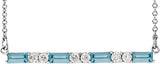 Platinum Straight Baguette Natural Aquamarine Accented Bar Necklace