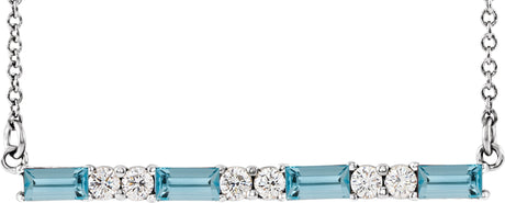 Platinum Straight Baguette Natural Aquamarine Accented Bar Necklace