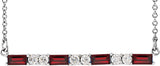14K Gold Straight Baguette Natural Mozambique Garnet Accented Bar Necklace - White Gold