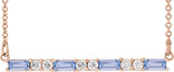 14K Gold Straight Baguette Natural Tanzanite Accented Bar Necklace - Rose Gold