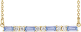 14K Gold Straight Baguette Natural Tanzanite Accented Bar Necklace - Yellow Gold