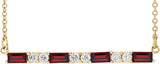 14K Gold Straight Baguette Natural Mozambique Garnet Accented Bar Necklace - Yellow Gold