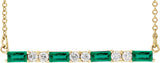 14K Gold Straight Baguette Natural Emerald Accented Bar Necklace - Yellow Gold