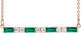14K Gold Straight Baguette Natural Emerald Accented Bar Necklace - Rose Gold
