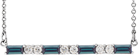 Platinum Straight Baguette Lab-Grown Alexandrite Accented Bar Necklace